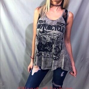 Vocal Taupe Embellished Graphic Biker Tank Top S